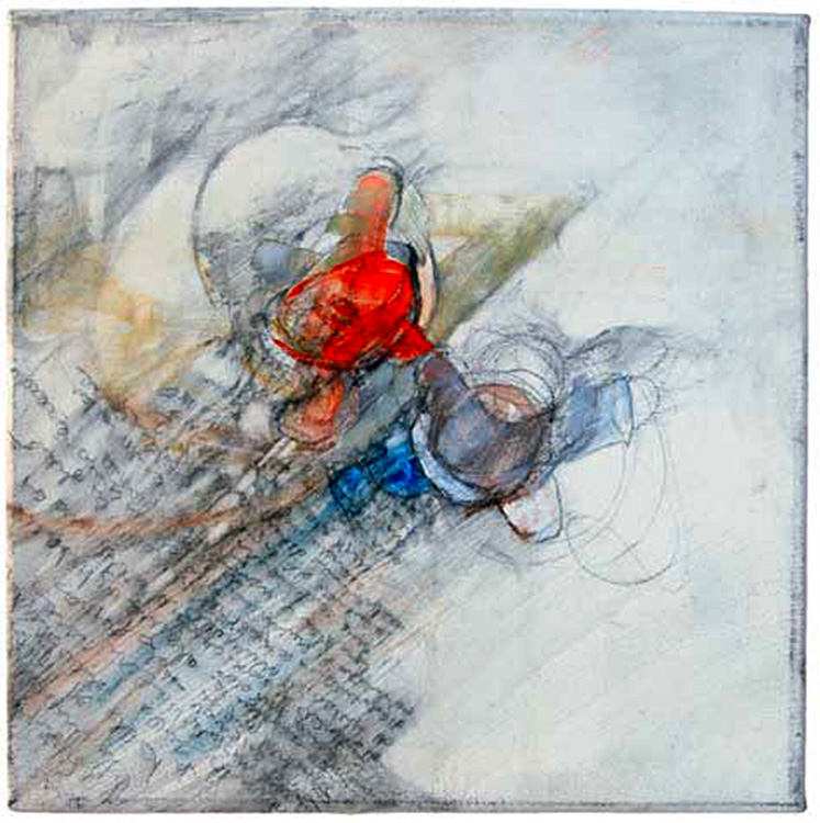glosa, óleo y grafito sobre tela, 35 x 35 cm