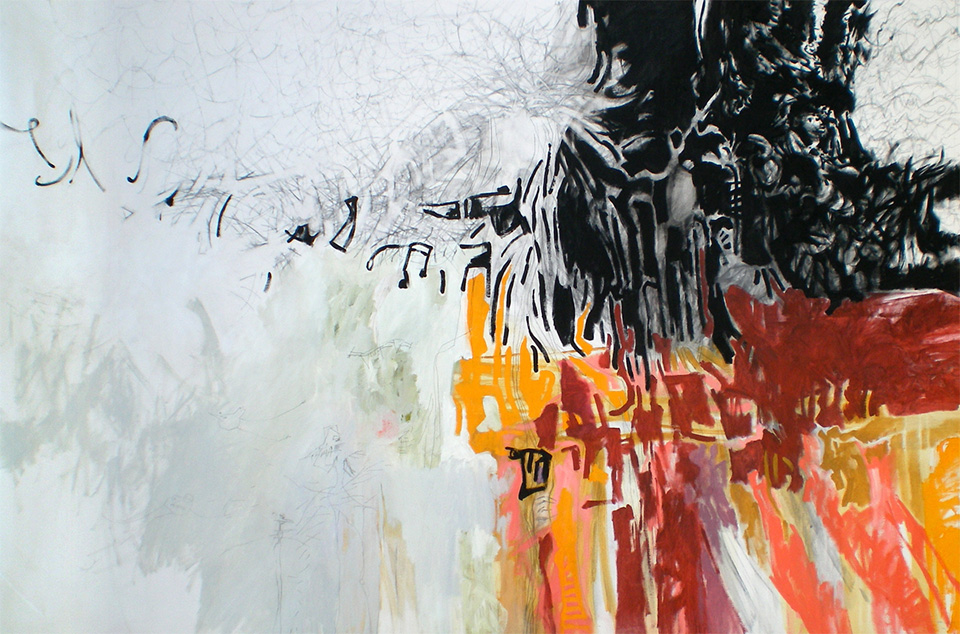 entro sin nombres, óleo y grafito sobre tela, 100 x 150 cm