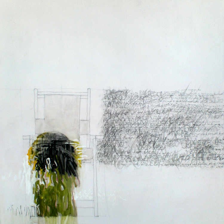mar de fondo, óleo y grafito sobre tela, 100 x 100 cm